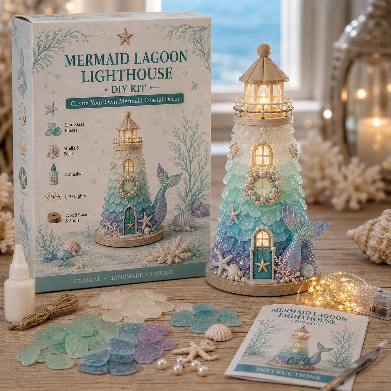 Beginner-Friendly DIY Lighted Sea Glass-Style Lighthouse Kit Collection