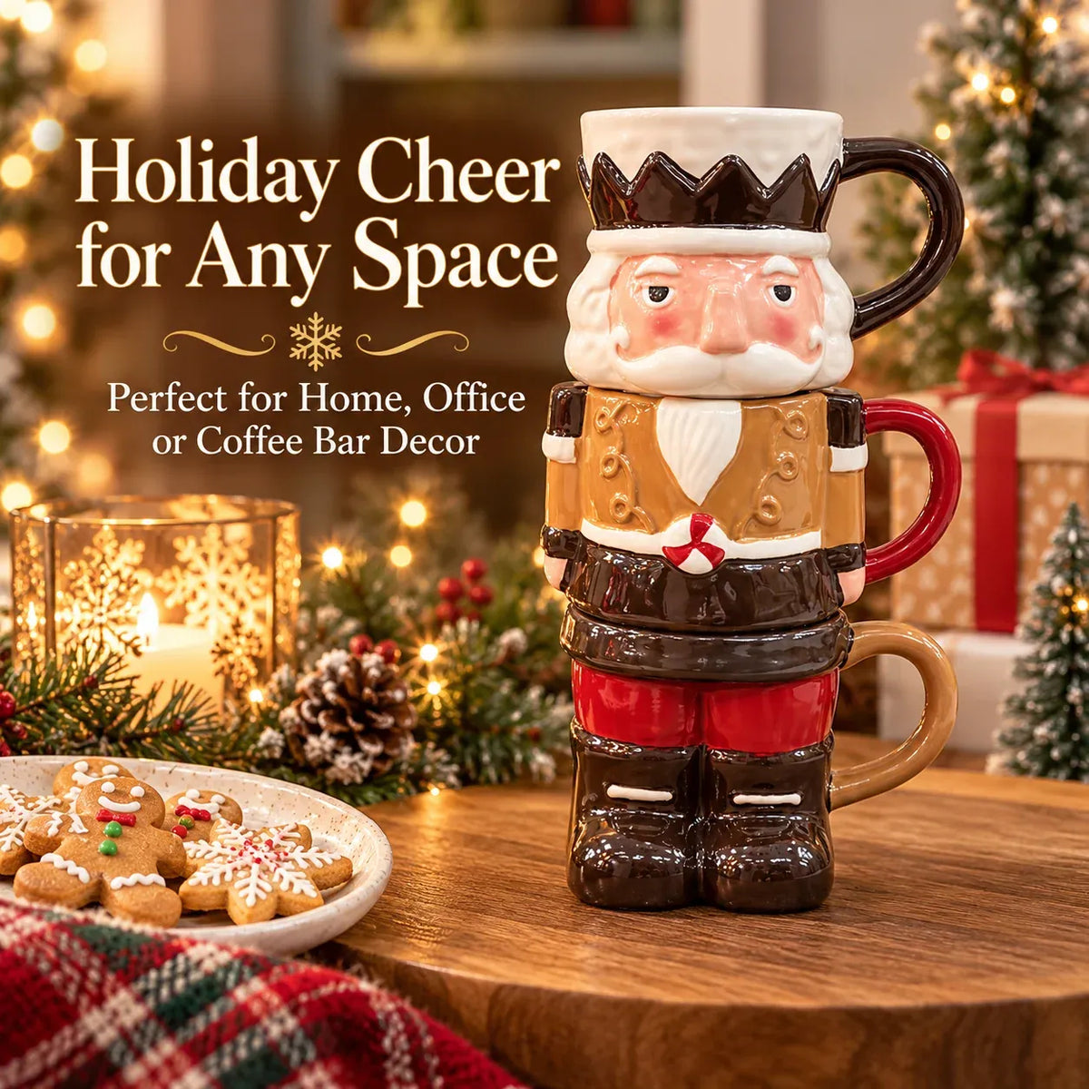 3-Piece Stackable Nutcracker Christmas Mug Set