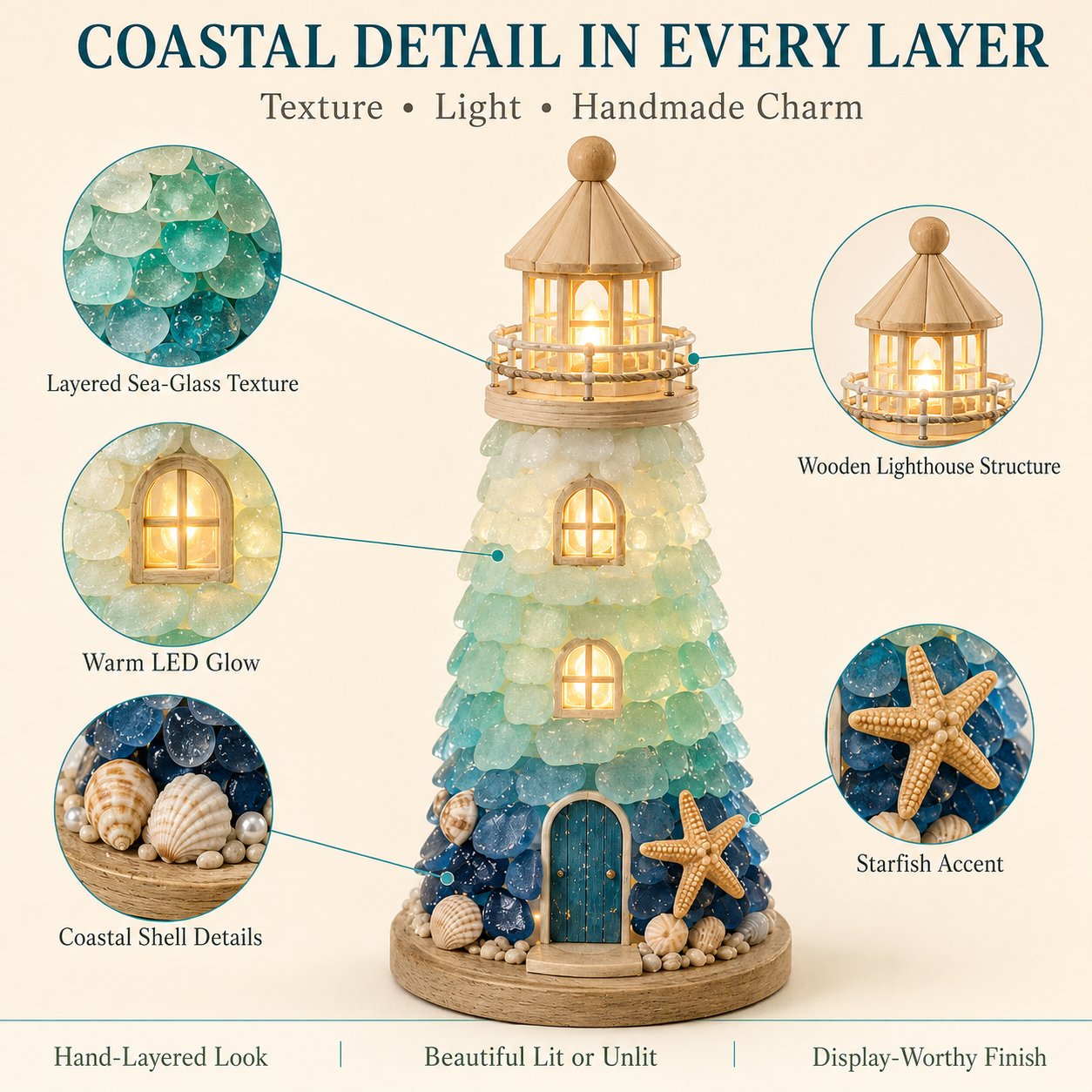 Beginner-Friendly DIY Lighted Sea Glass-Style Lighthouse Kit Collection