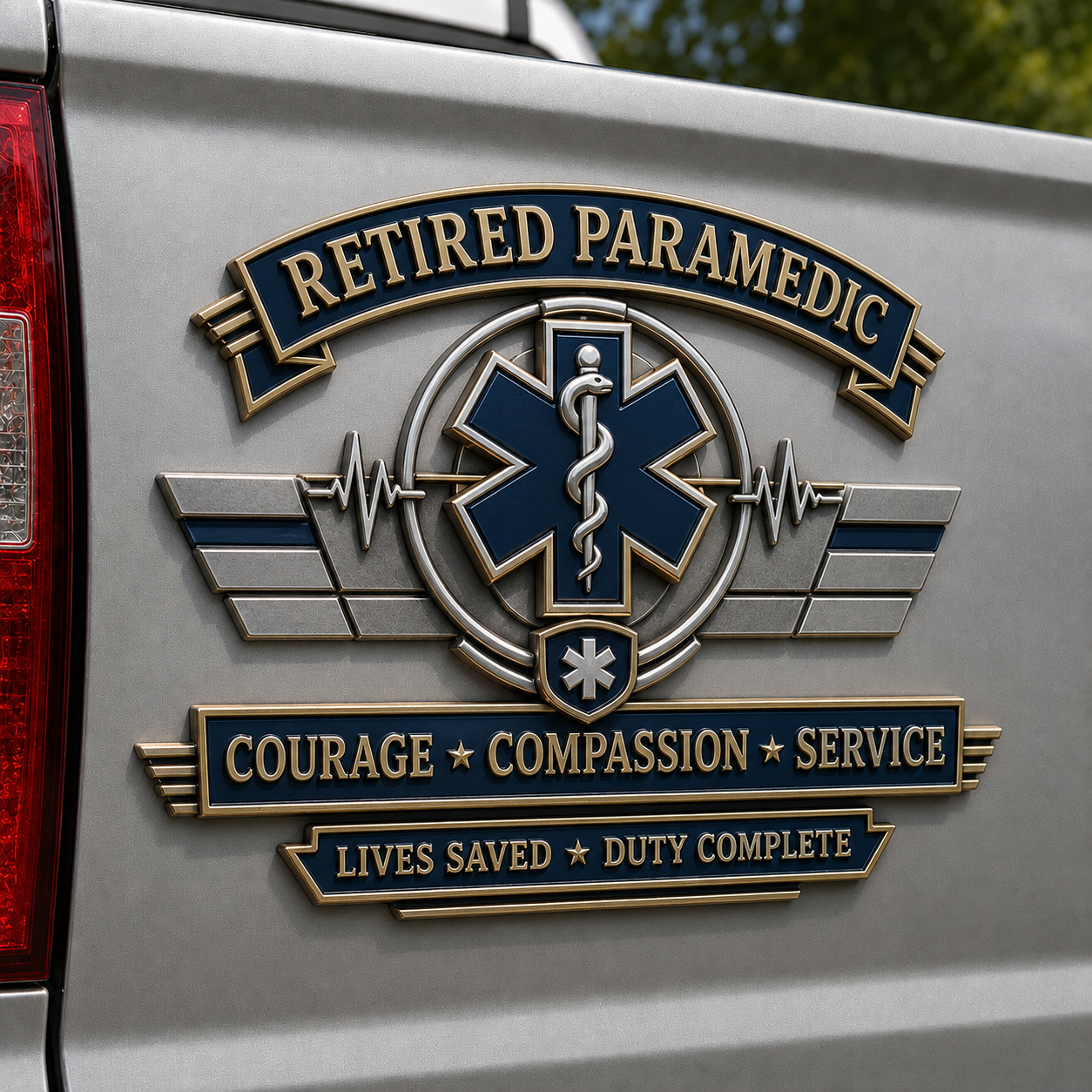 Retired Paramedic Courage Compassion Service Metal Car Emblem