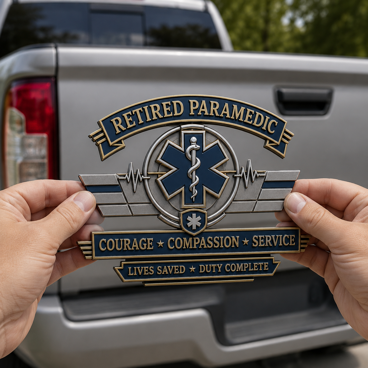 Retired Paramedic Courage Compassion Service Metal Car Emblem