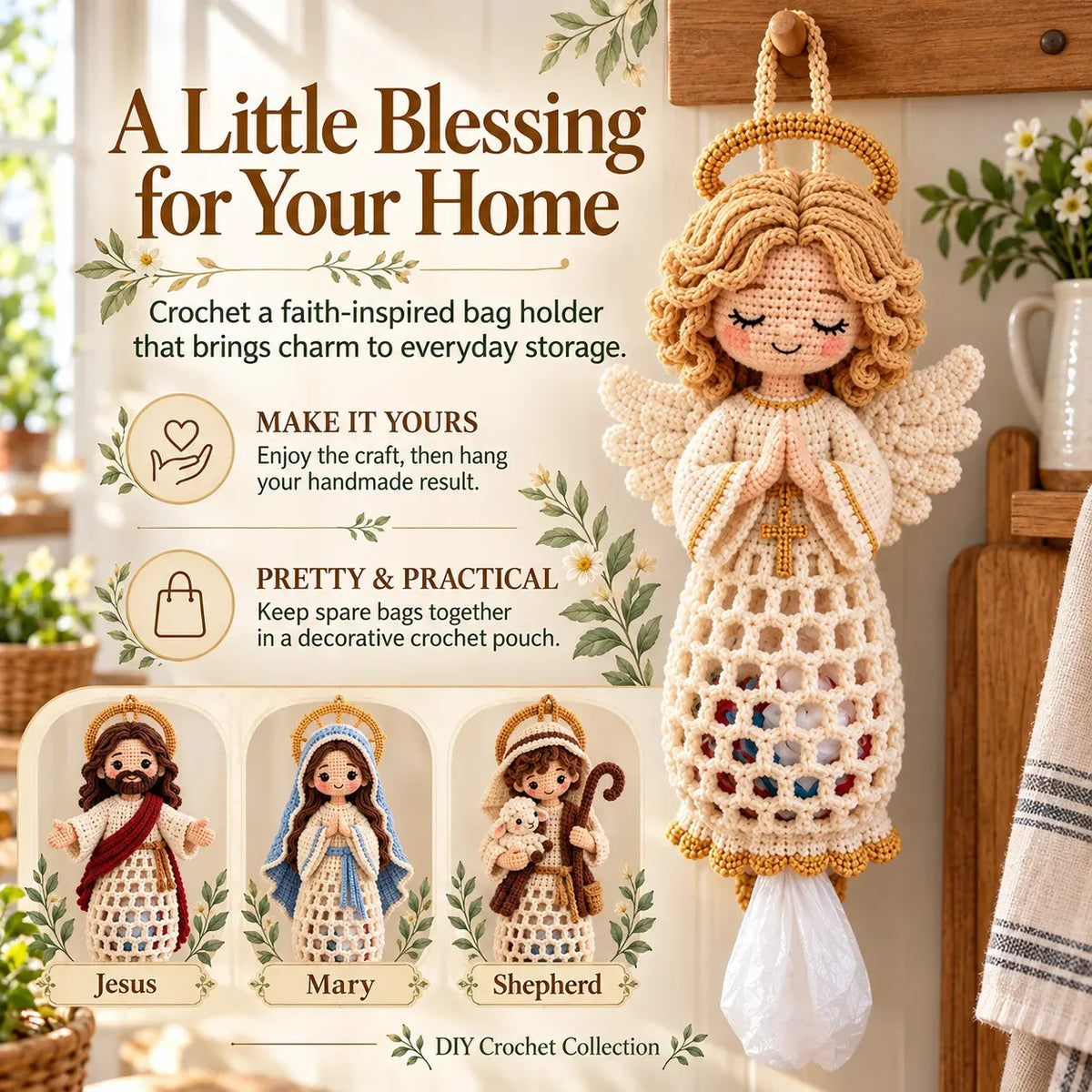 Beginner-Friendly Blessed Home Crochet Bag Holder DIY Kit