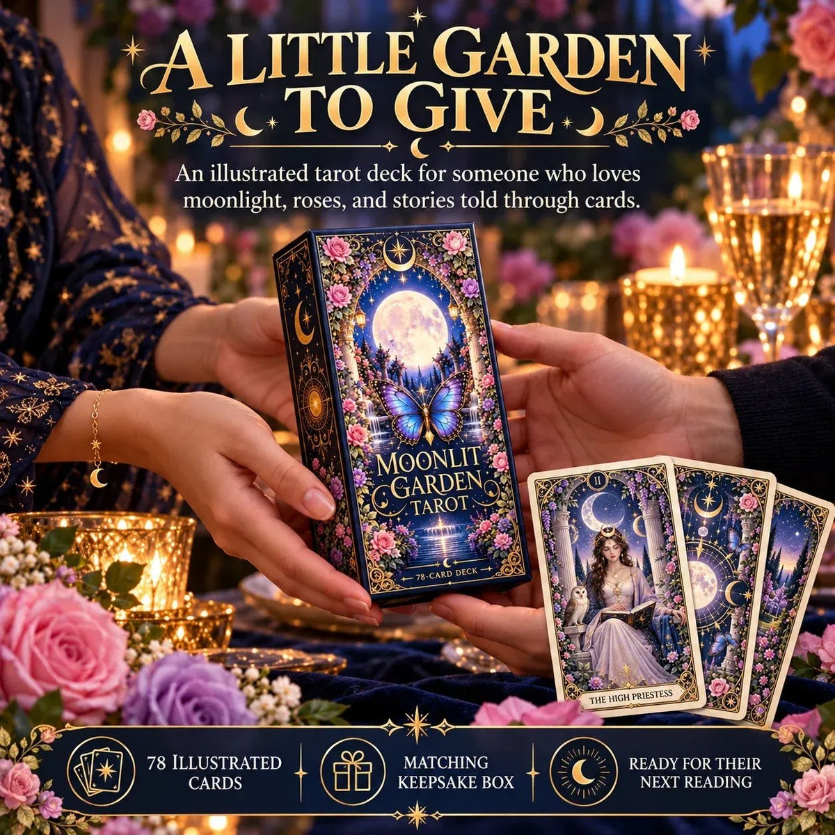 Garden in the Moonlight Tarot | 78-card tarot deck featuring celestial and botanical motifs
