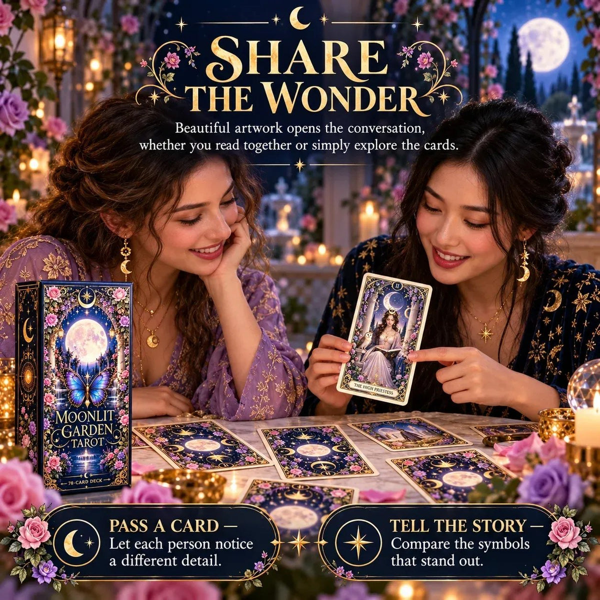 Garden in the Moonlight Tarot | 78-card tarot deck featuring celestial and botanical motifs