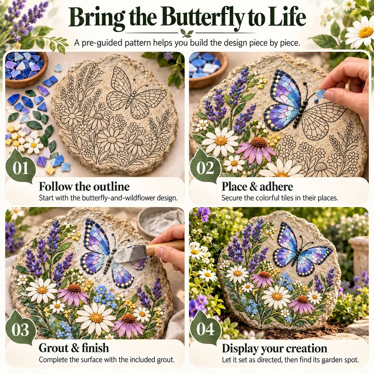 Beginner-Friendly Butterfly Wildflower Mosaic DIY Kit