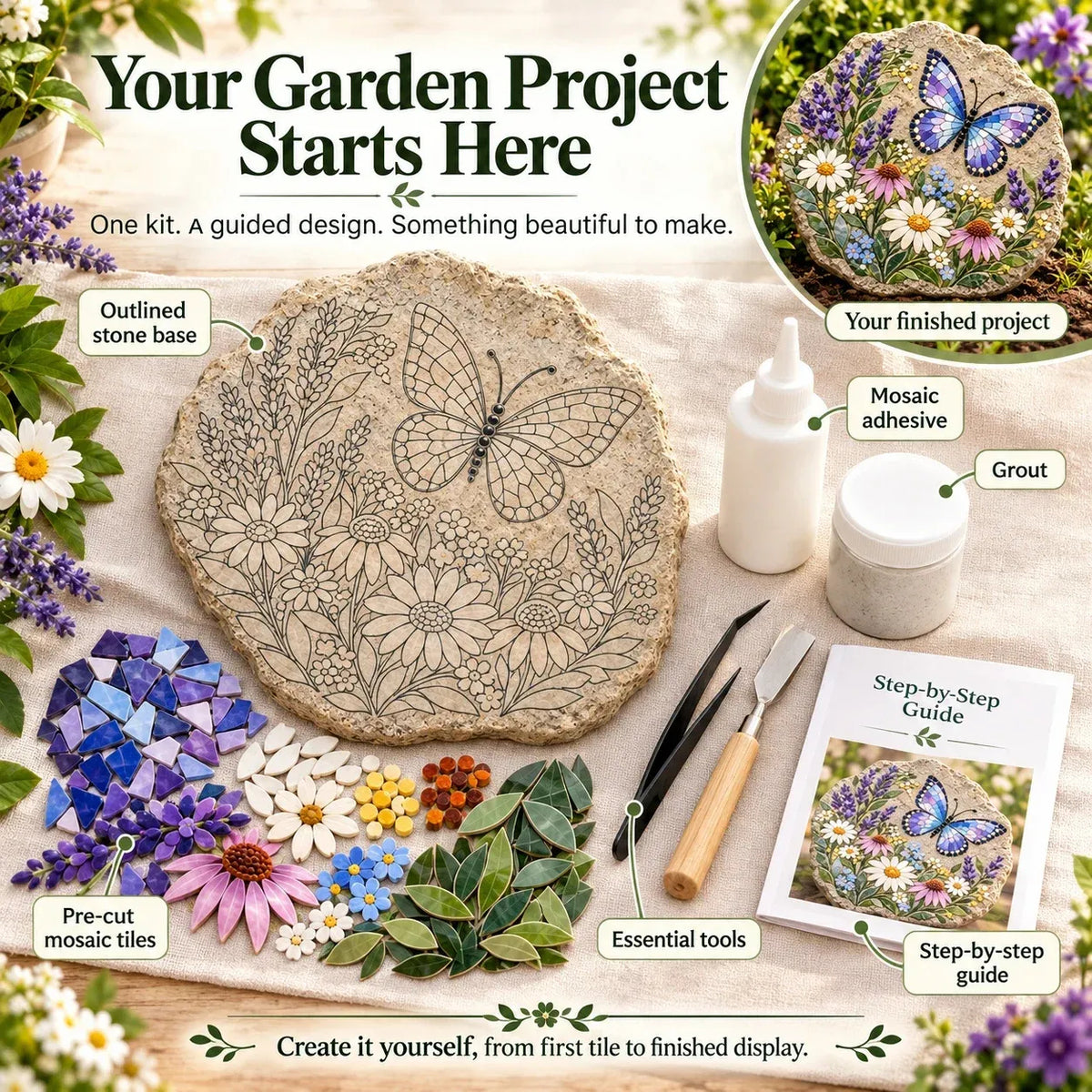Beginner-Friendly Butterfly Wildflower Mosaic DIY Kit