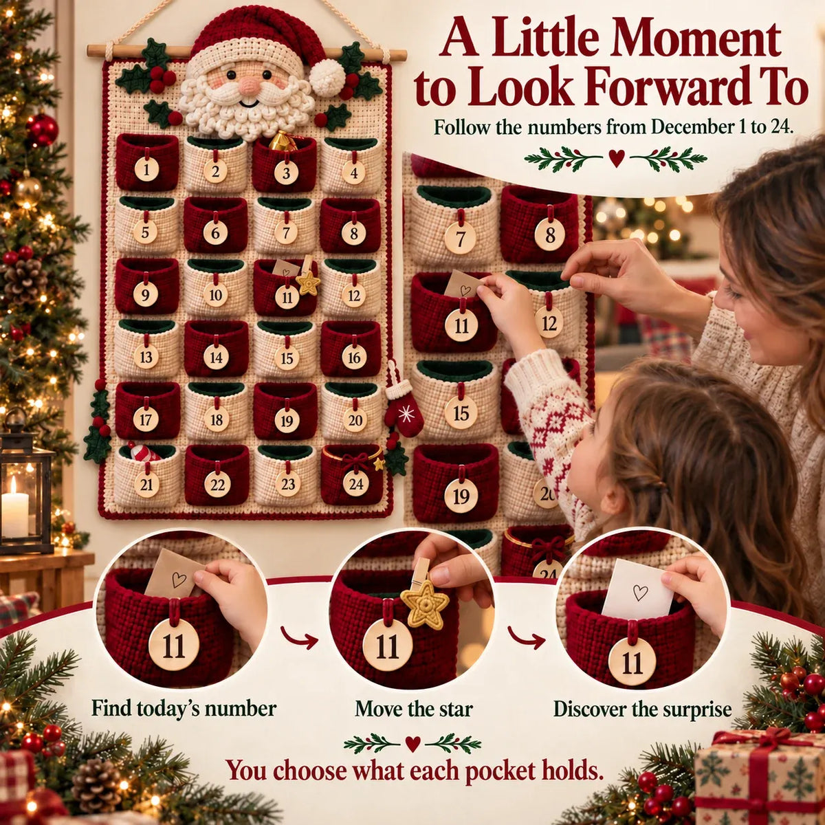 DIY Crochet Advent Calendar Kit | 24 Refillable Pockets