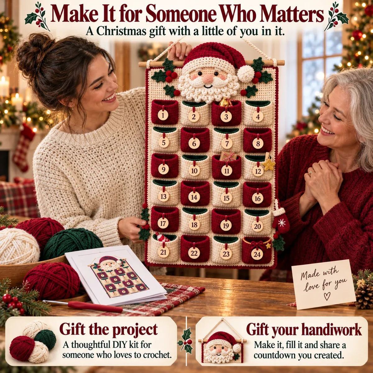 DIY Crochet Advent Calendar Kit | 24 Refillable Pockets