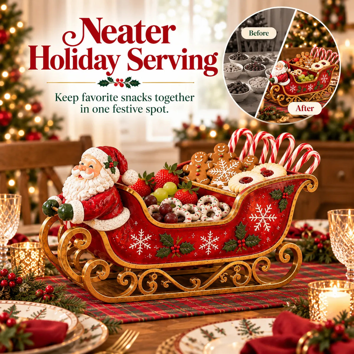 Christmas serving tray in a Santa-sleigh design
