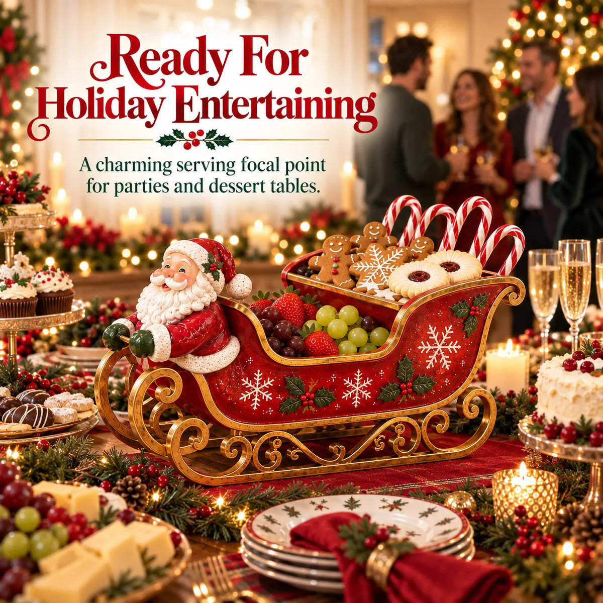 Christmas serving tray in a Santa-sleigh design