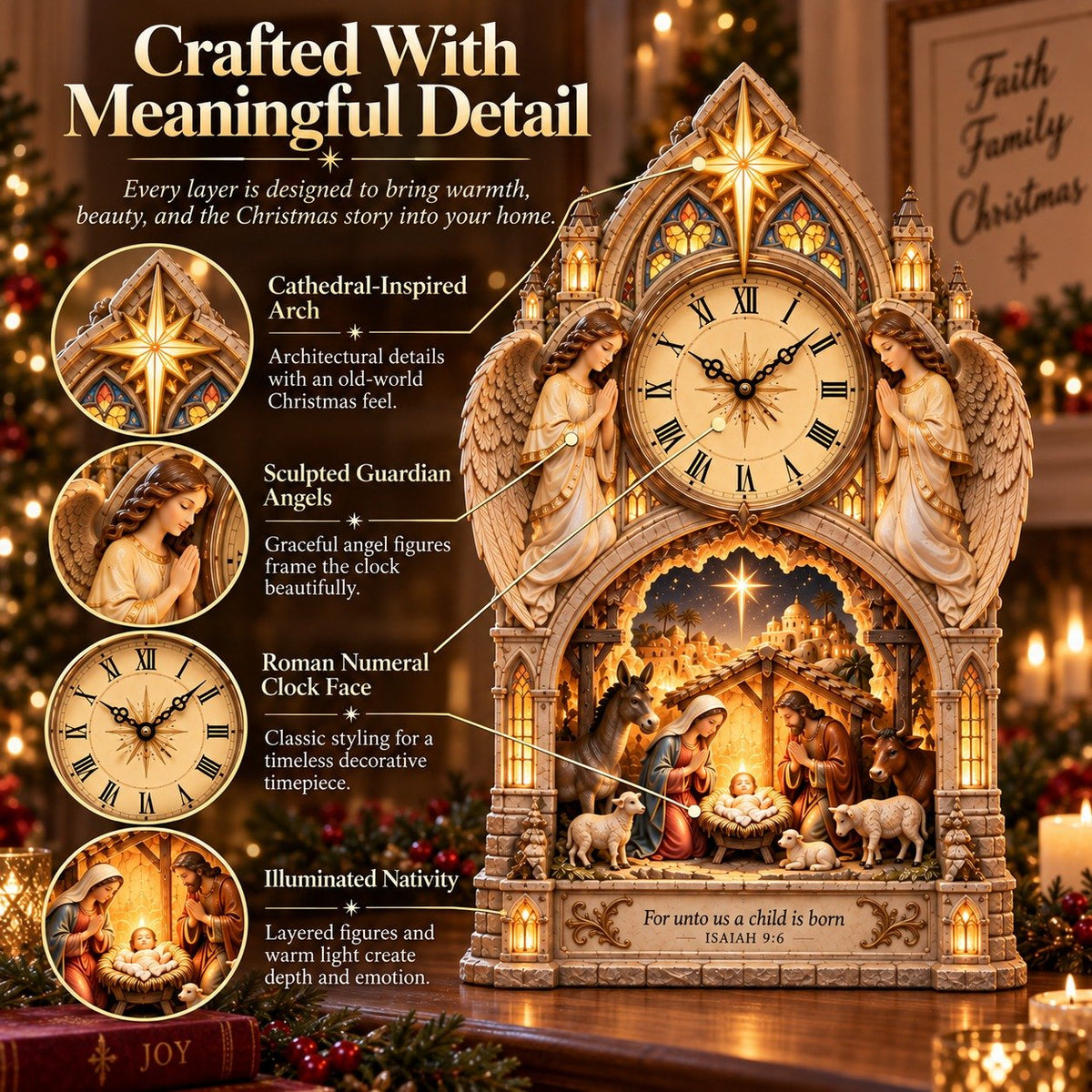 Cathedral-style Bethlehem Nativity clock