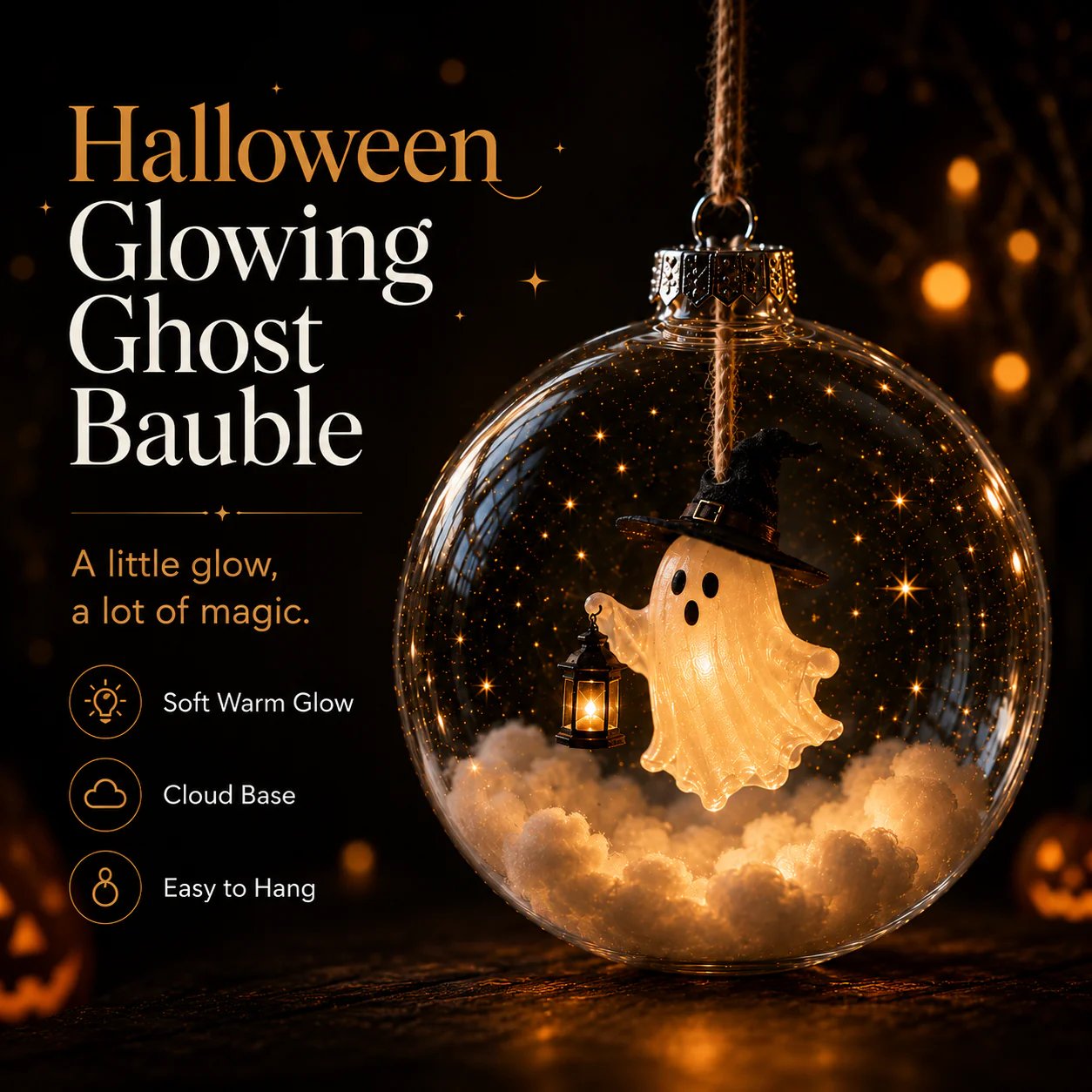 Halloween Glowing Mini Ornament Collection – Cat / Witch / Pumpkin / Ghost Lighted Decor