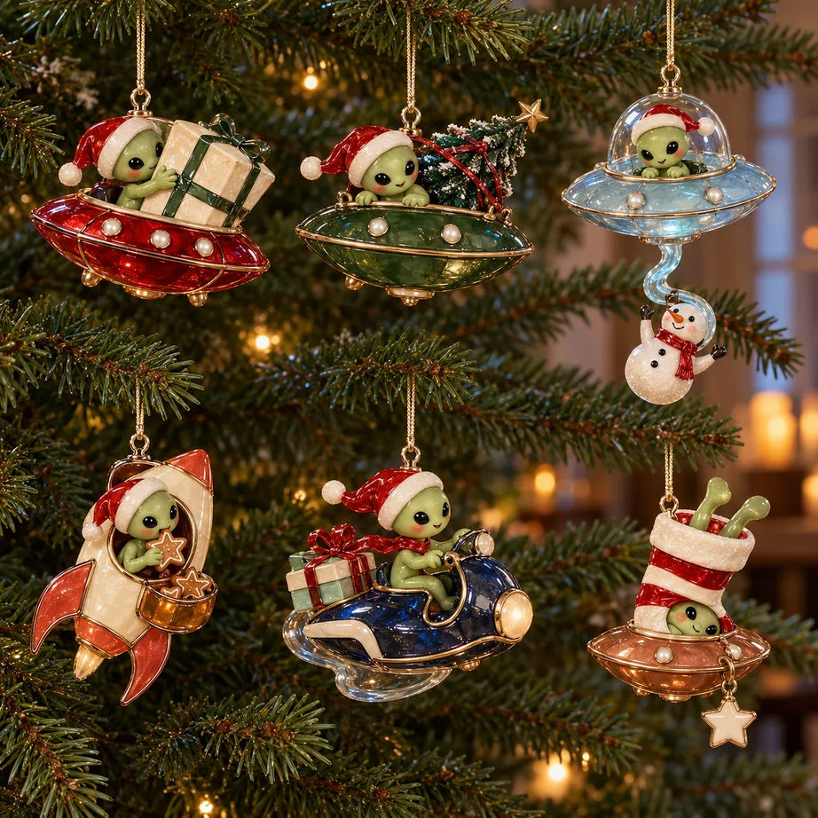 Cosmic Christmas Alien Ornaments – 6 Whimsical Holiday Designs