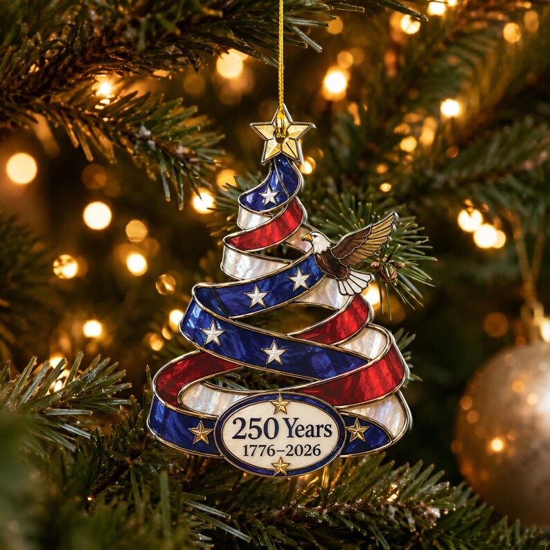 US 250th Anniversary Christmas Ornament, 6 Vintage American Flag Styles