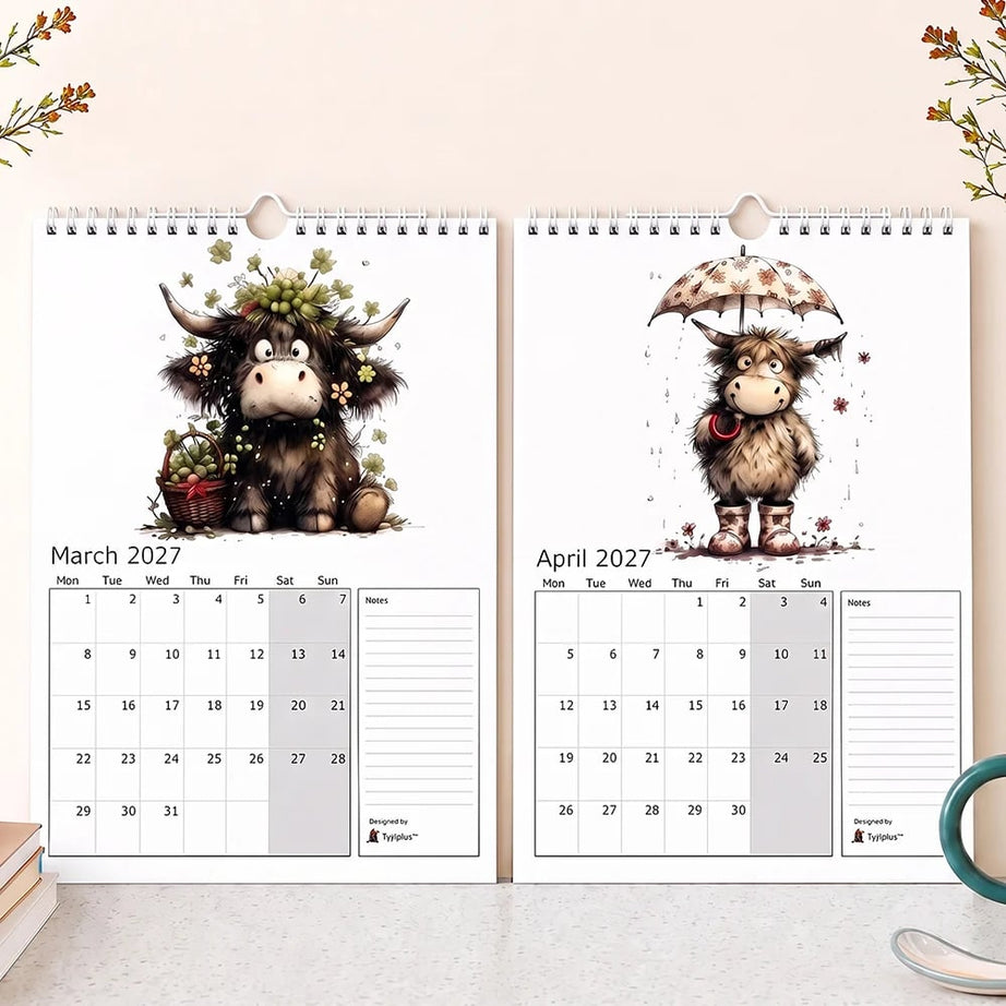2027 Cute Highland Cow Wall Calendar  | Life Is Better With A Highland Cow