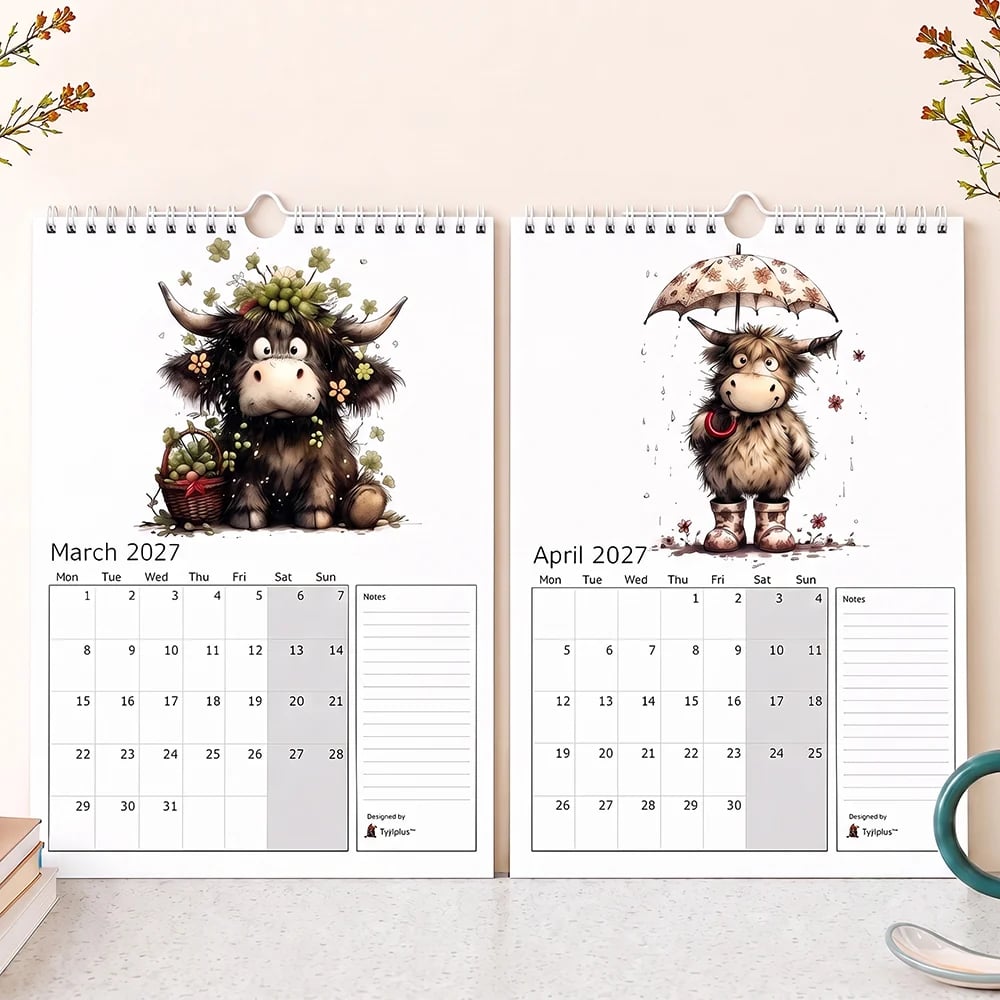 2027 Cute Highland Cow Wall Calendar  | Life Is Better With A Highland Cow
