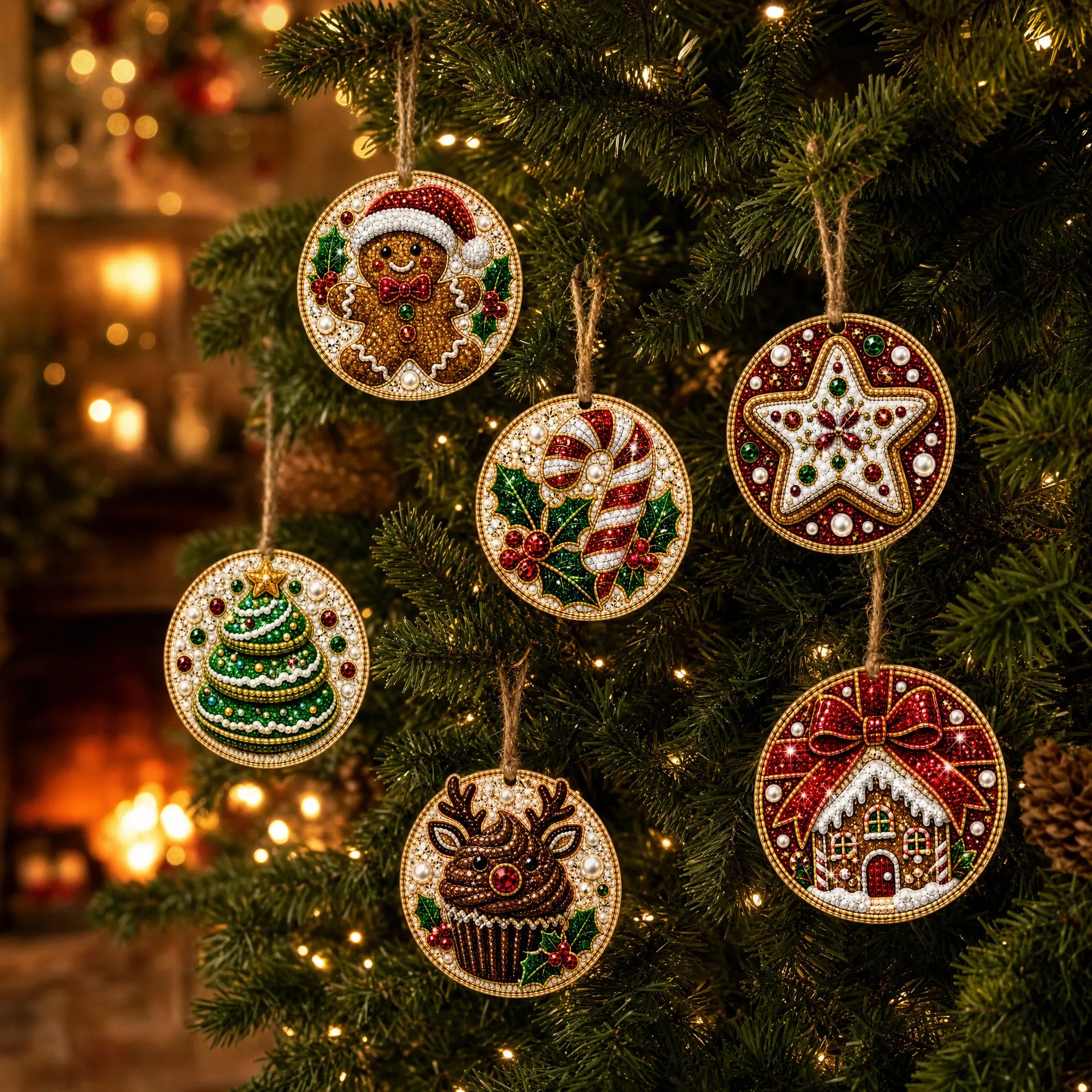 Christmas Wooden Ornaments DIY Pearls Diamond Painting Kit Rhinestone Art Pendants