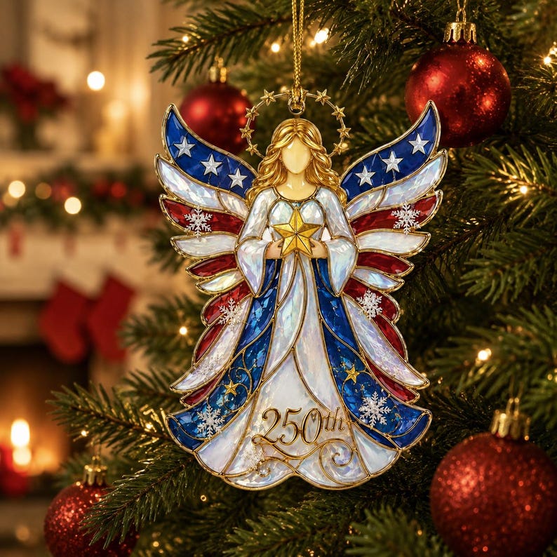 US 250th Anniversary Christmas Ornament, 6 Vintage American Flag Styles
