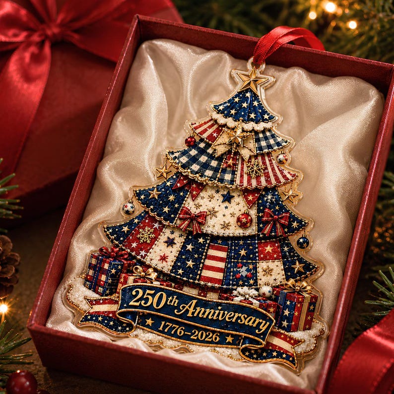 US 250th Anniversary Christmas Ornament, 6 Vintage American Flag Styles