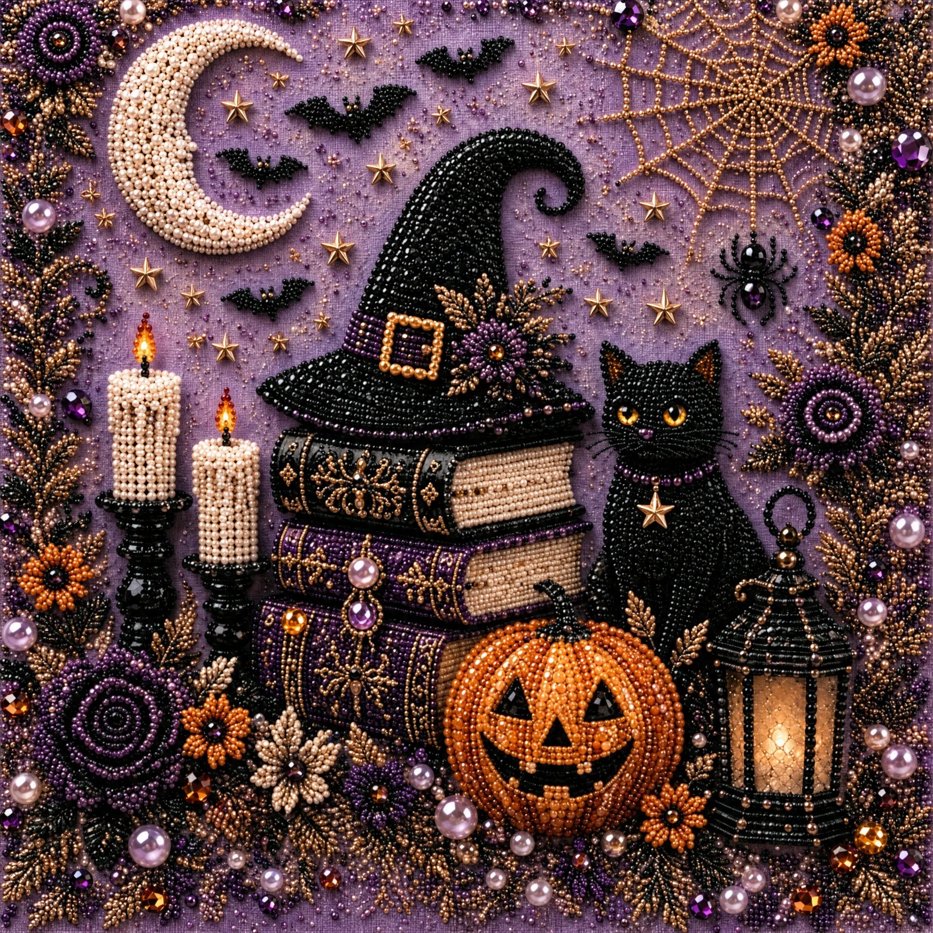 Framed Witch Hat - Pearls Painting Kit DIY Diamond Painting Pearl Dot Crafts