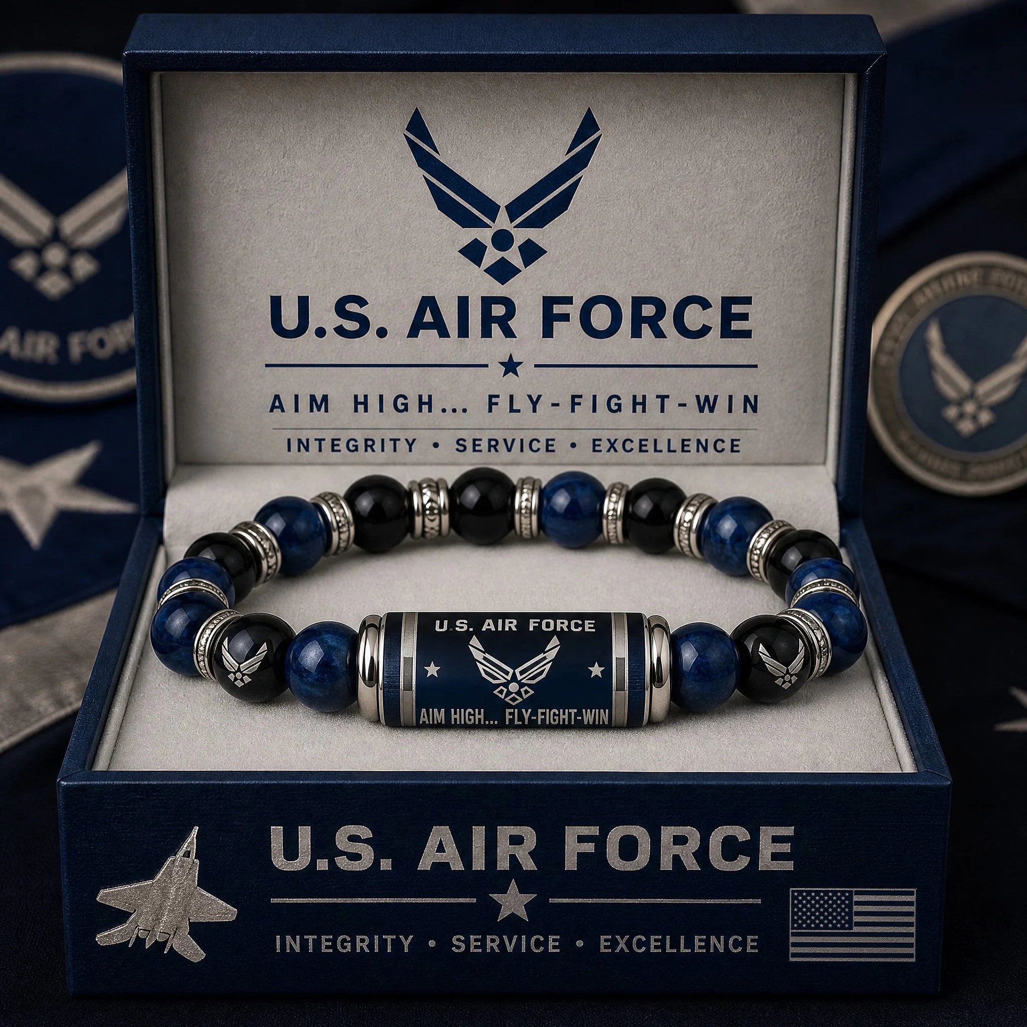 Air Force Aim High Fly-Fight-Win Tribute Beaded Bracelet