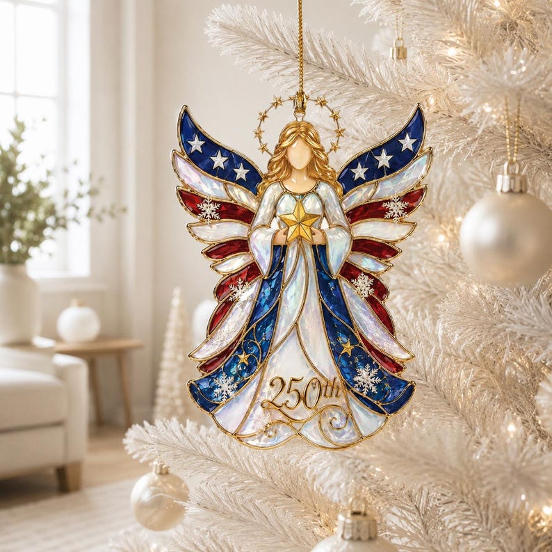 US 250th Anniversary Christmas Ornament, 6 Vintage American Flag Styles
