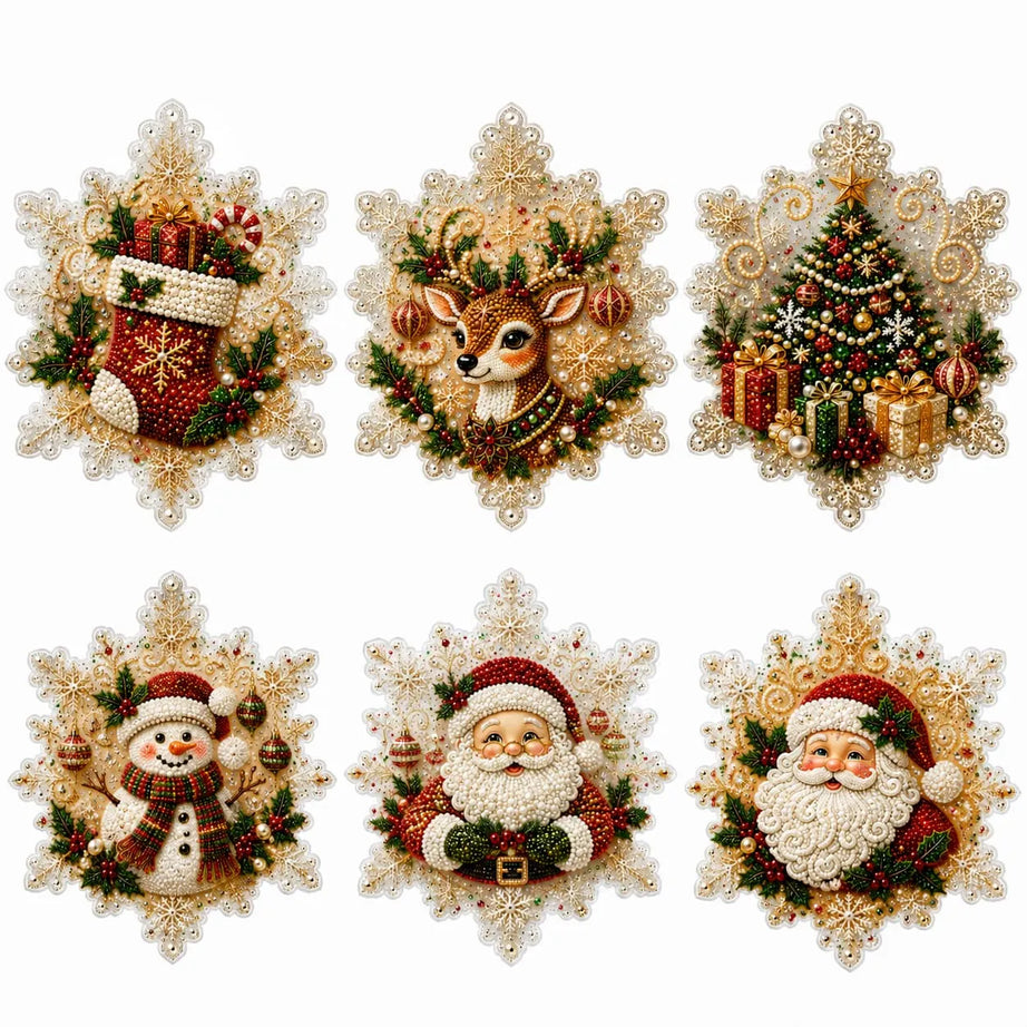 DIY Snowflake Xmas Set Pearls Diamond Painting Fridge Magnet Christmas Decor