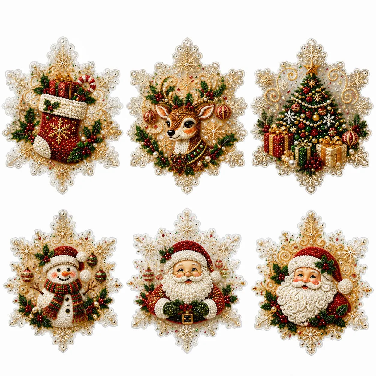 DIY Snowflake Xmas Set Pearls Diamond Painting Fridge Magnet Christmas Decor