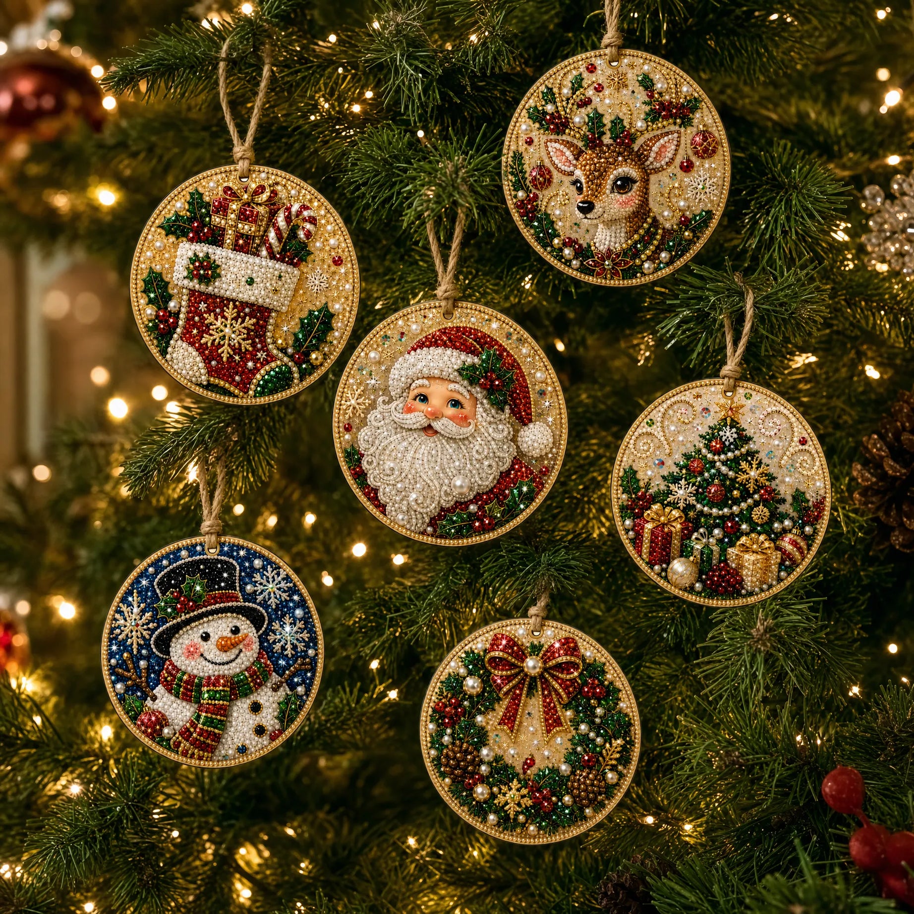 Christmas Wooden Ornaments DIY Pearls Diamond Painting Kit