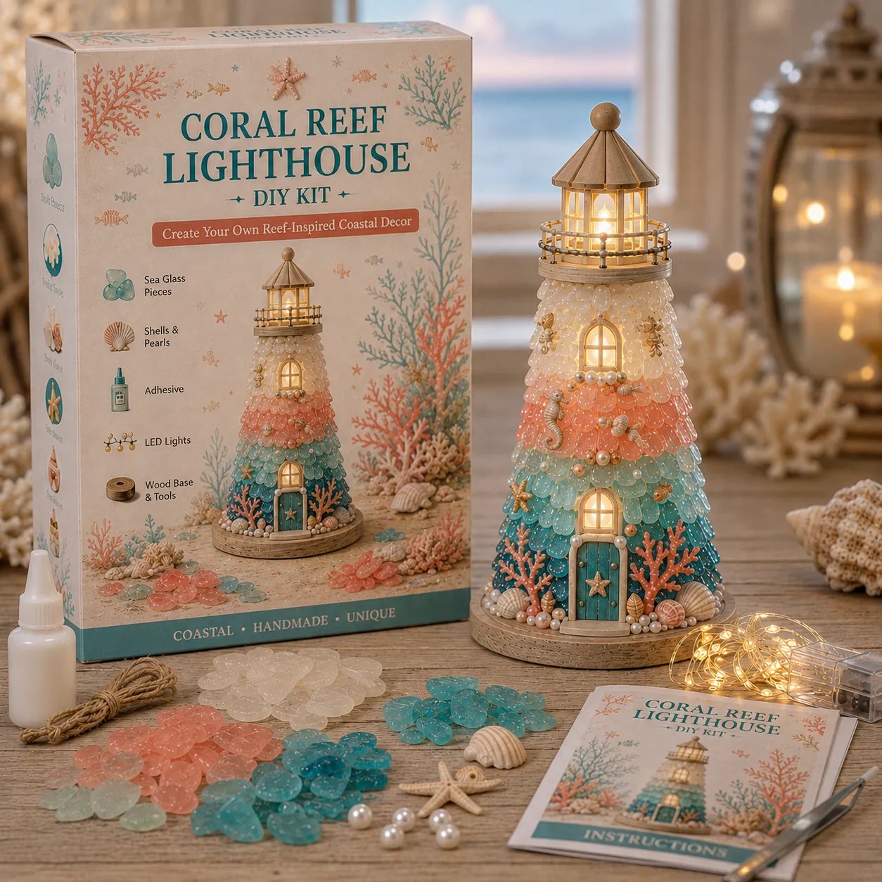 Beginner-Friendly DIY Lighted Sea Glass-Style Lighthouse Kit Collection