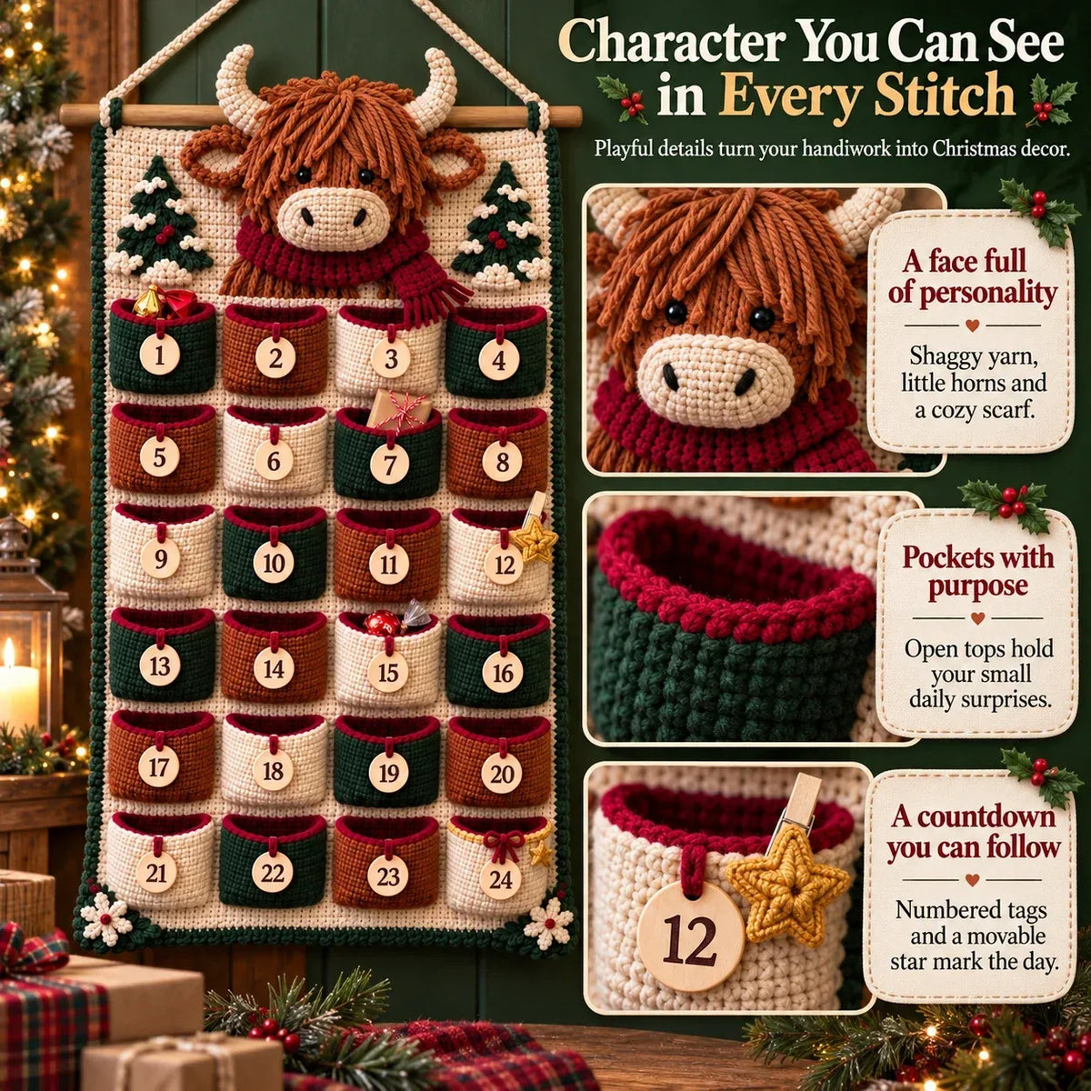 DIY Crochet Advent Calendar Kit | 24 Refillable Pockets