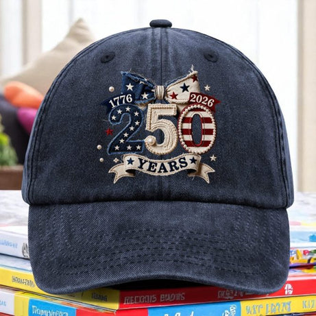 250 Years Independence Day Embroidered Effect Washed Denim Baseball Cap