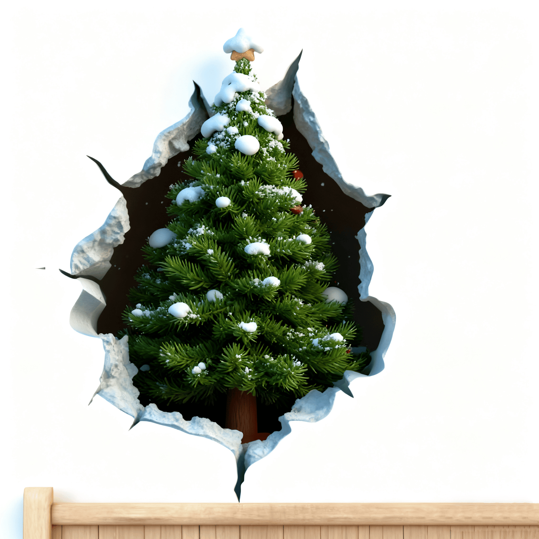 Santa Claus Breaking Through The Wall Sticker, 3D Removable PVC Christmas Decal