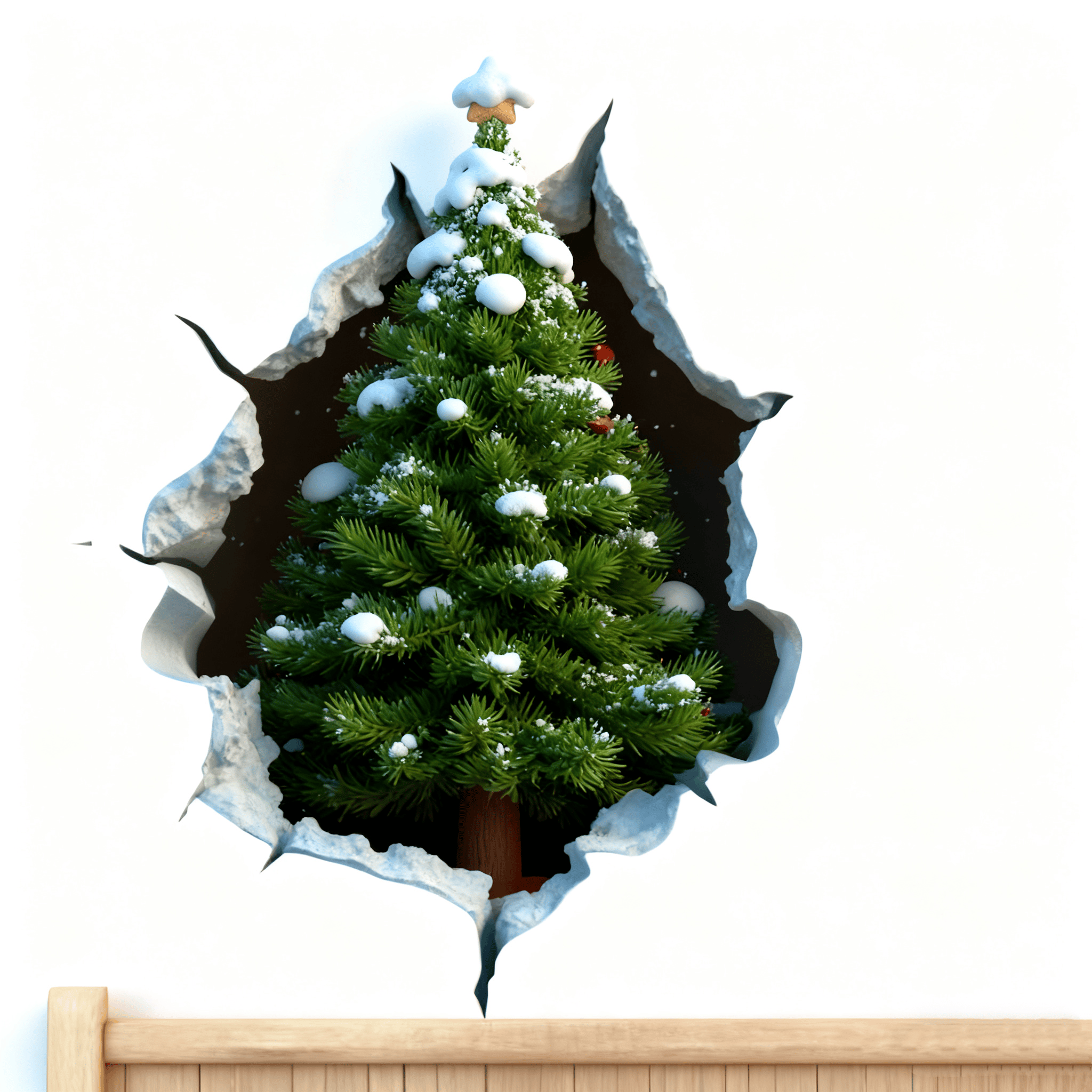 Santa Claus Breaking Through The Wall Sticker, 3D Removable PVC Christmas Decal