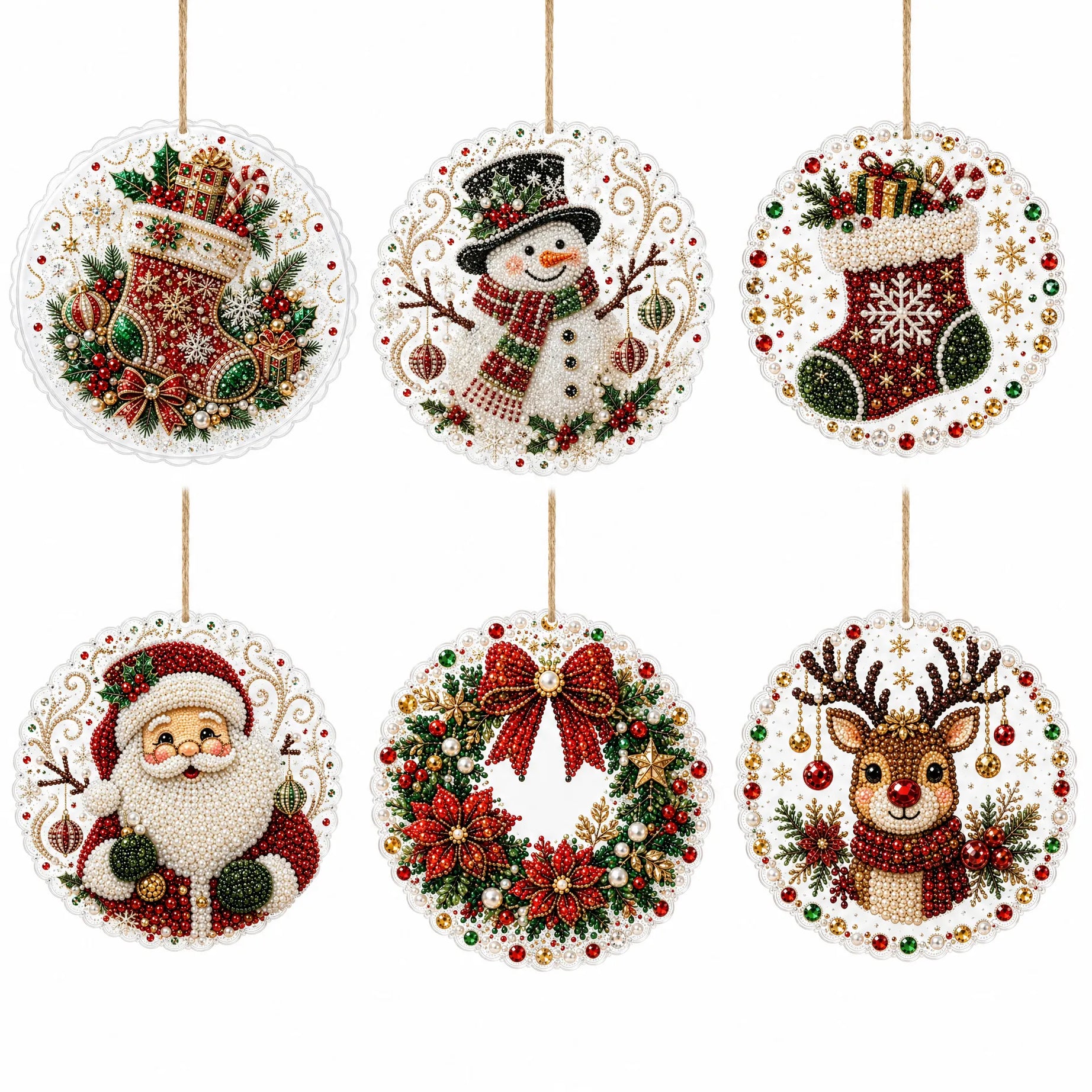 Christmas Wooden Ornaments DIY Pearls Diamond Painting Kit Rhinestone Art Pendants