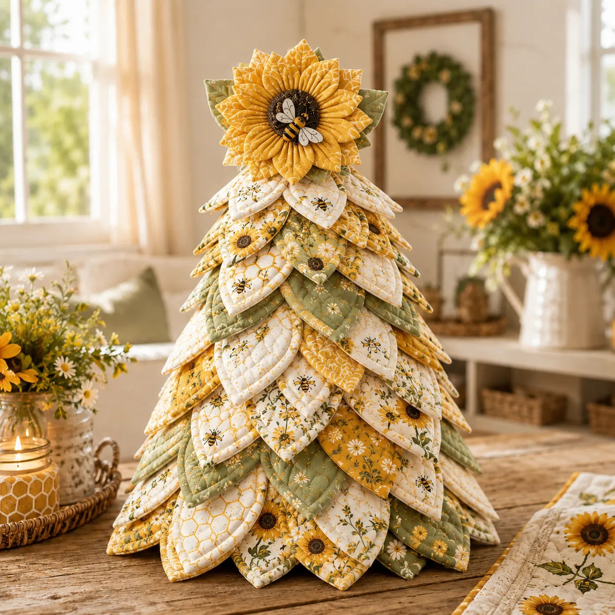 Sunflower Bee Garden Tree DIY Kit-Handmade Fabric Tabletop Tree Decor