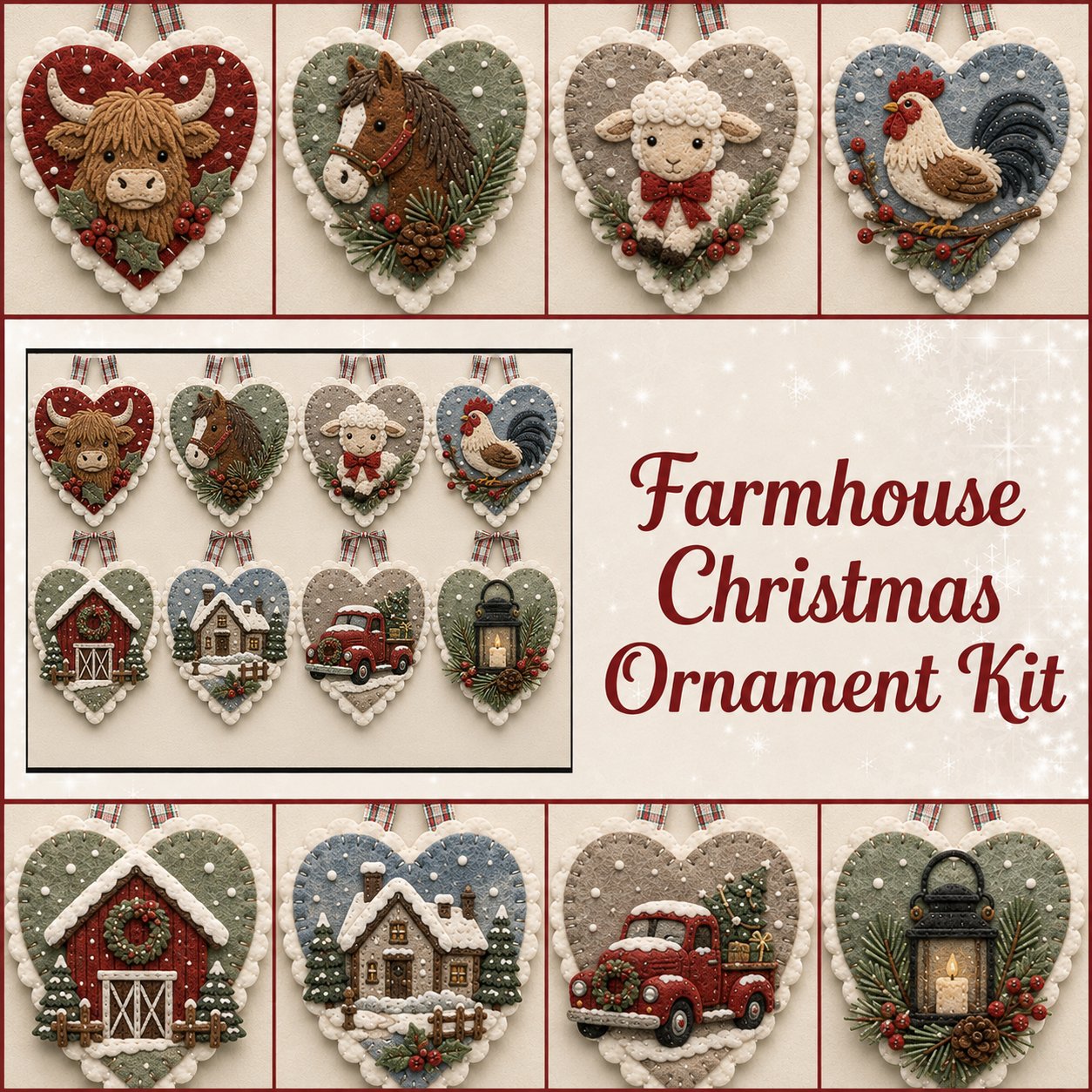 Winter Birds Pre-Cut Felt Heart Ornament Kit
