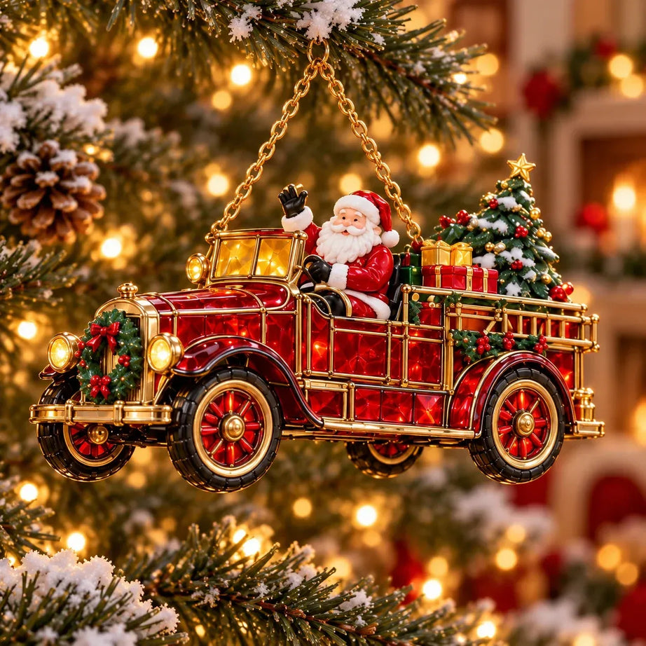 2026 Vintage Fire Truck Christmas Ornaments – Set of 6 | Stained