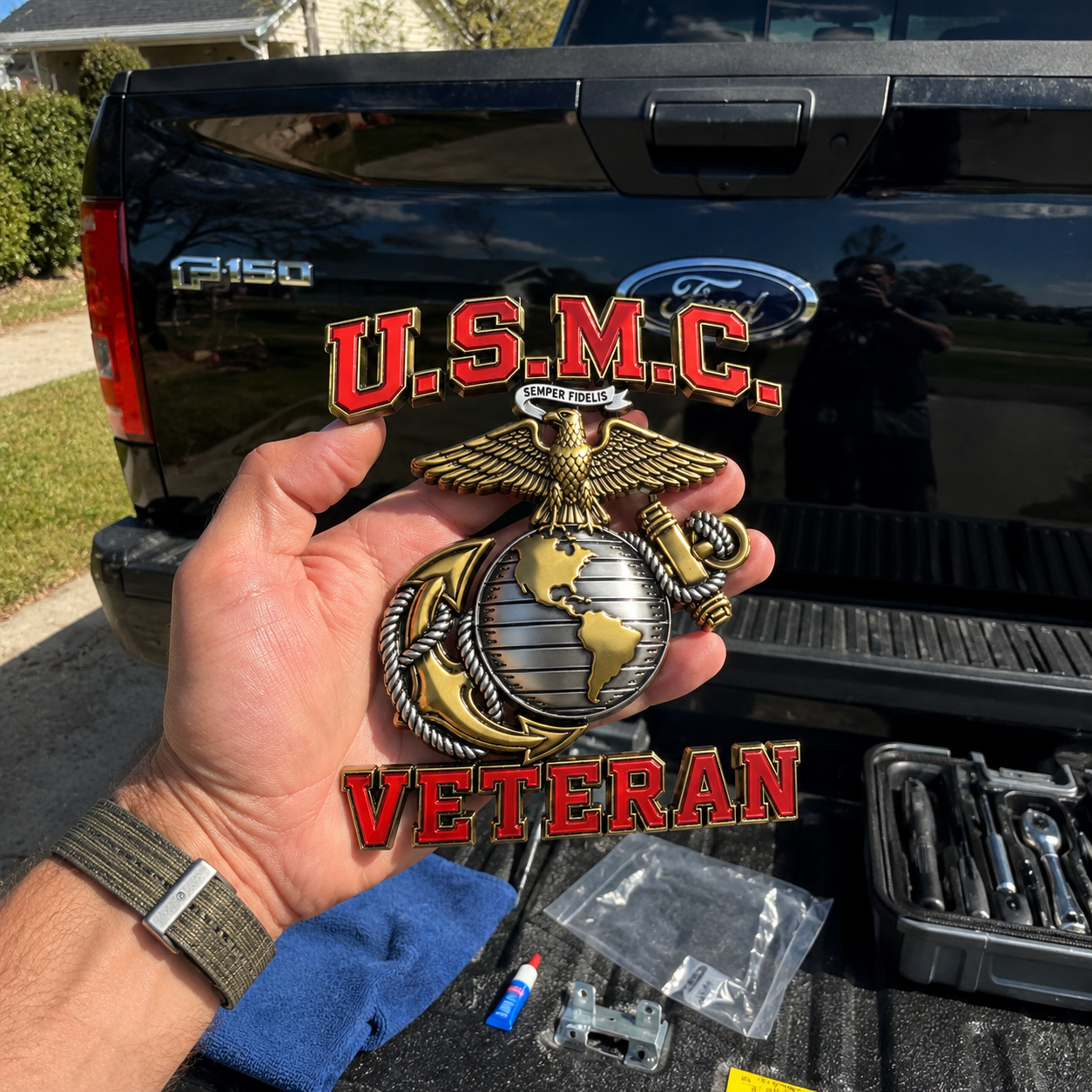 U.S. Marine Corps Veteran Car Emblem Metal Badge