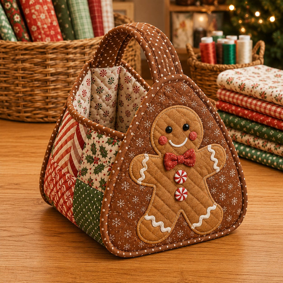 Christmas Quilted Carry Basket Sewing Kit