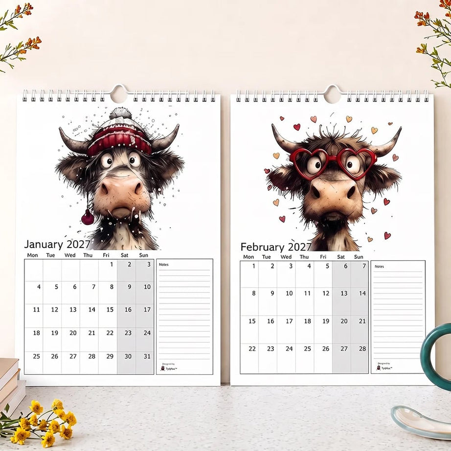 2027 Cute Highland Cow Wall Calendar  | Life Is Better With A Highland Cow