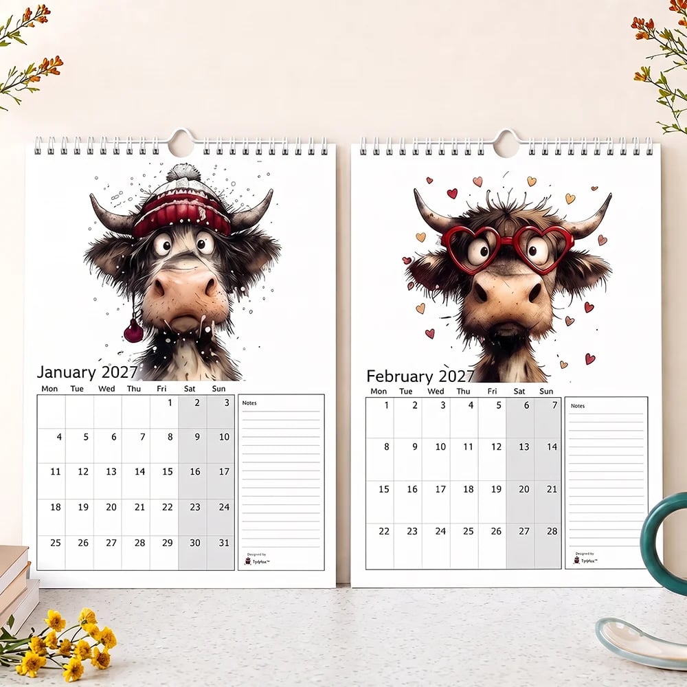 2027 Cute Highland Cow Wall Calendar  | Life Is Better With A Highland Cow