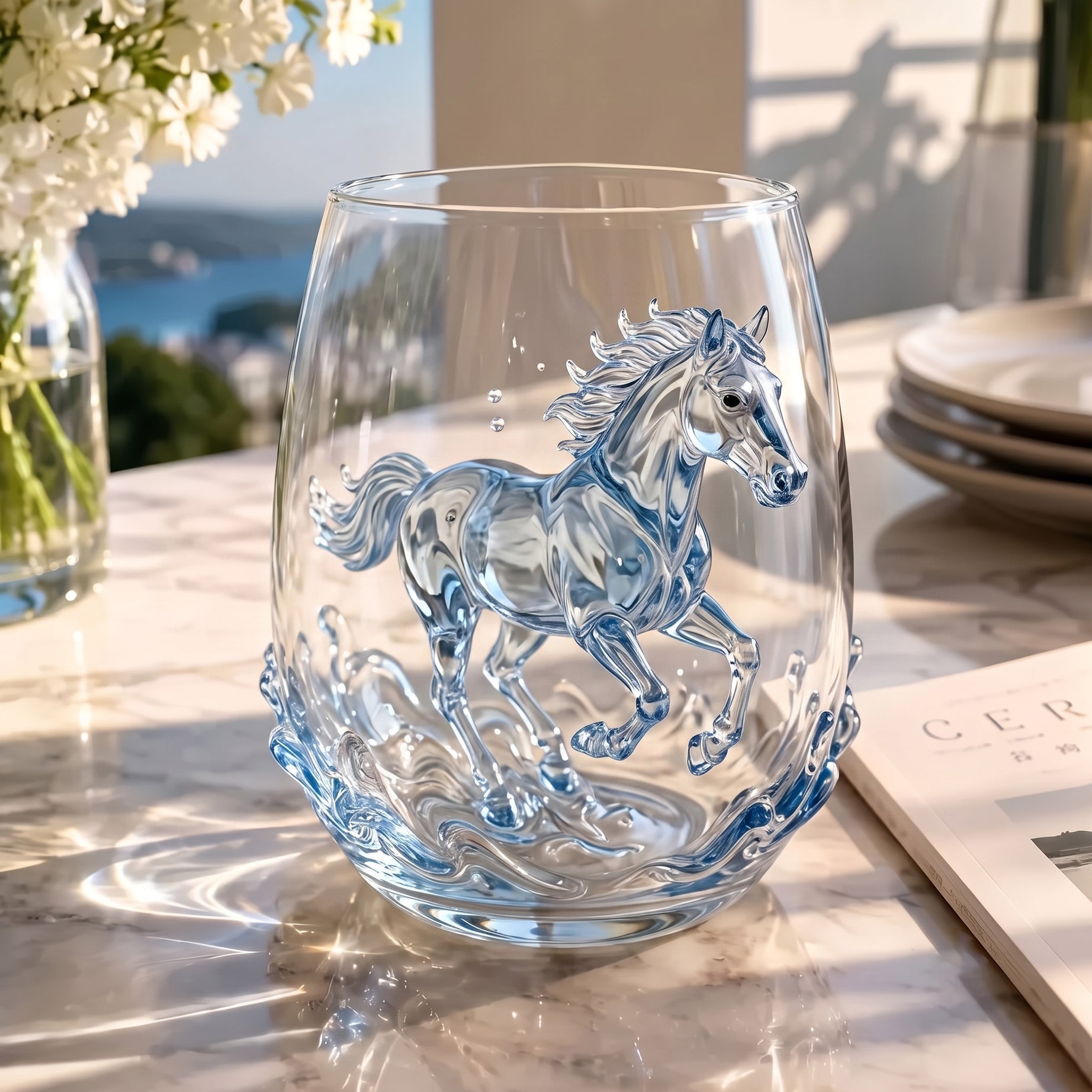 "Wild Mustang" Sculpted Horse Glass Tumbler
