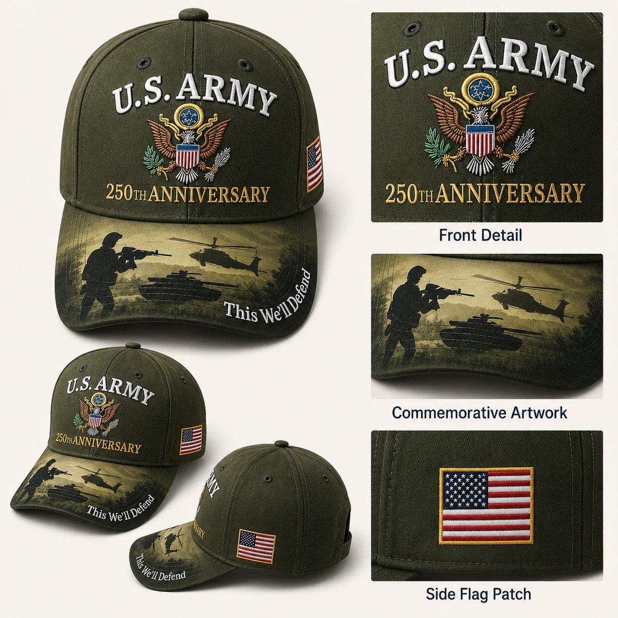 U.S. Army 250th Anniversary Commemorative Embroidered Cap