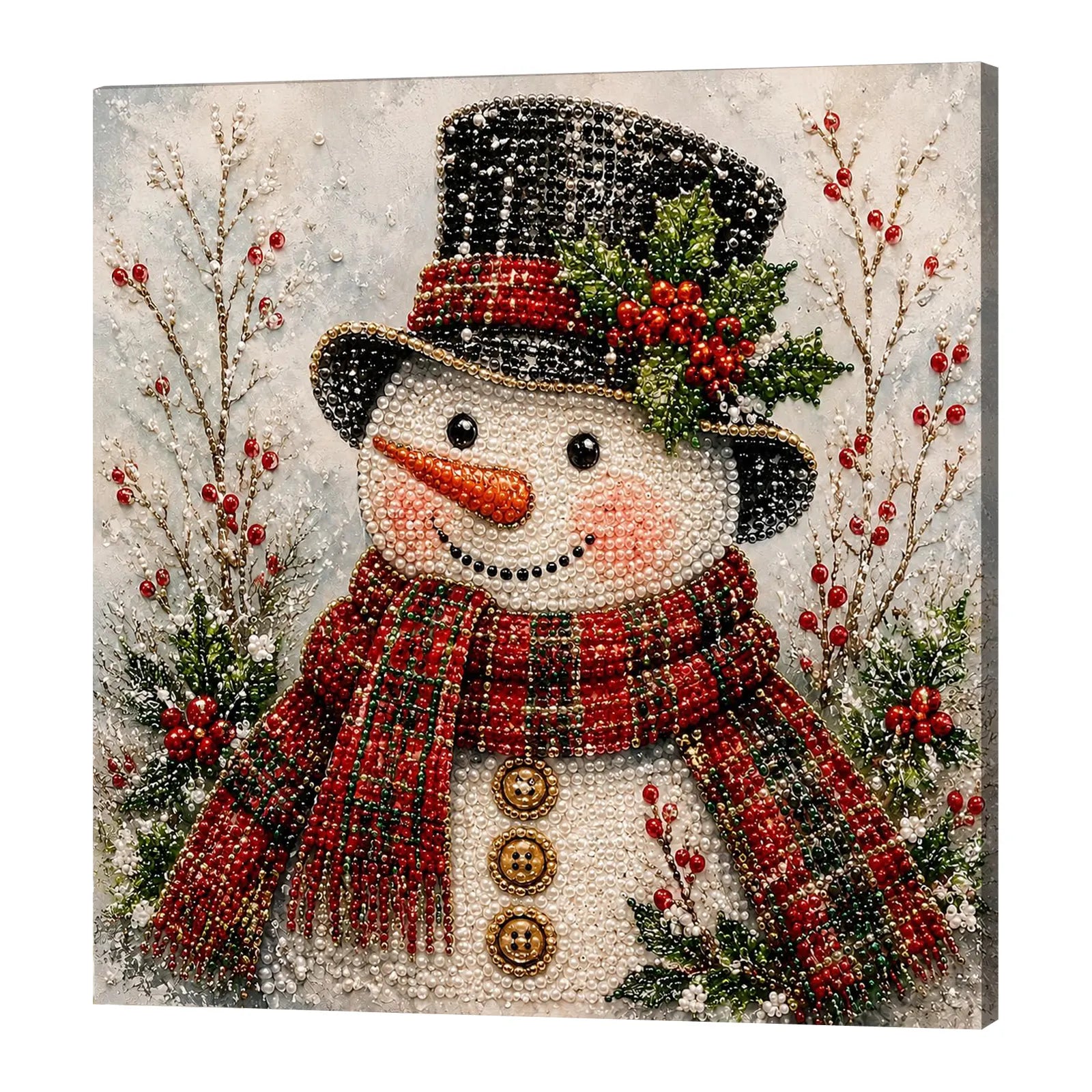 Framed Red Scarf Snowman - Pearls Painting Kit DIY Diamond Painting Pearl Dot Crafts