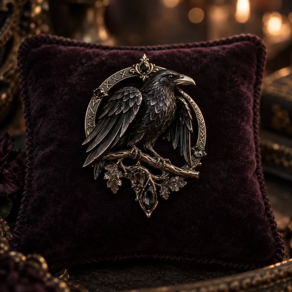 Gothic Celtic Raven Brooch