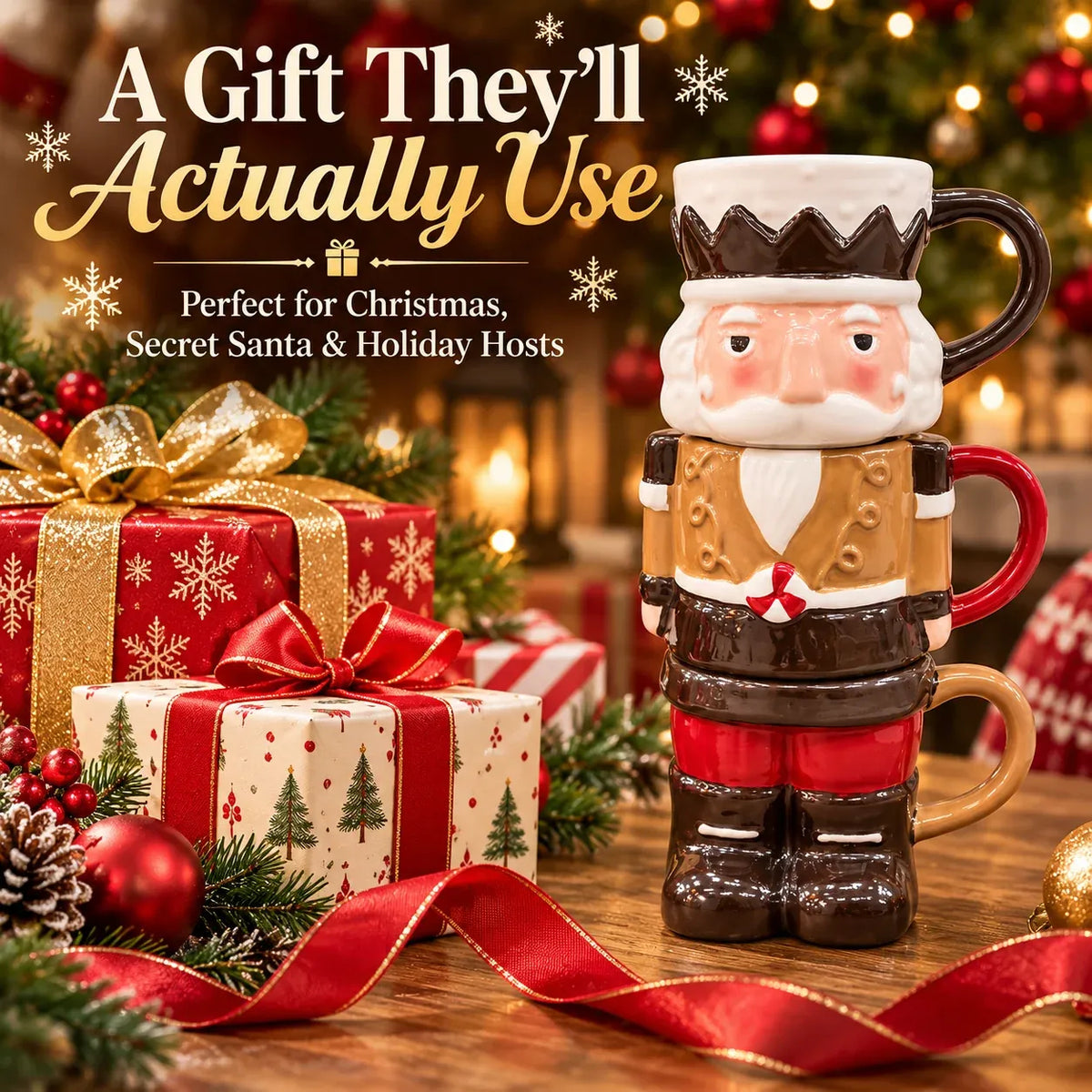3-Piece Stackable Nutcracker Christmas Mug Set