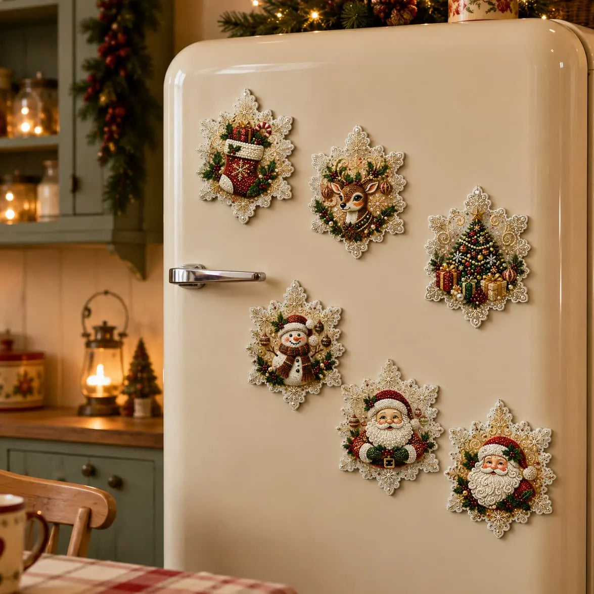 DIY Snowflake Xmas Set Pearls Diamond Painting Fridge Magnet Christmas Decor