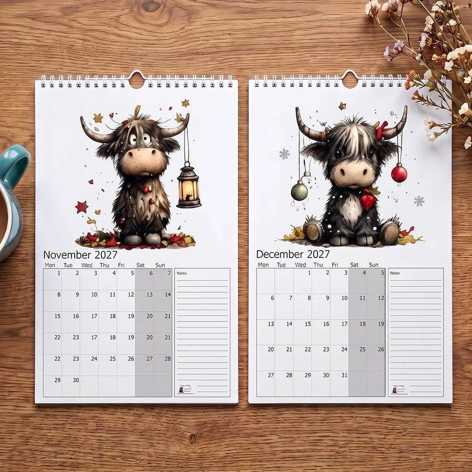 2027 Cute Highland Cow Wall Calendar  | Life Is Better With A Highland Cow