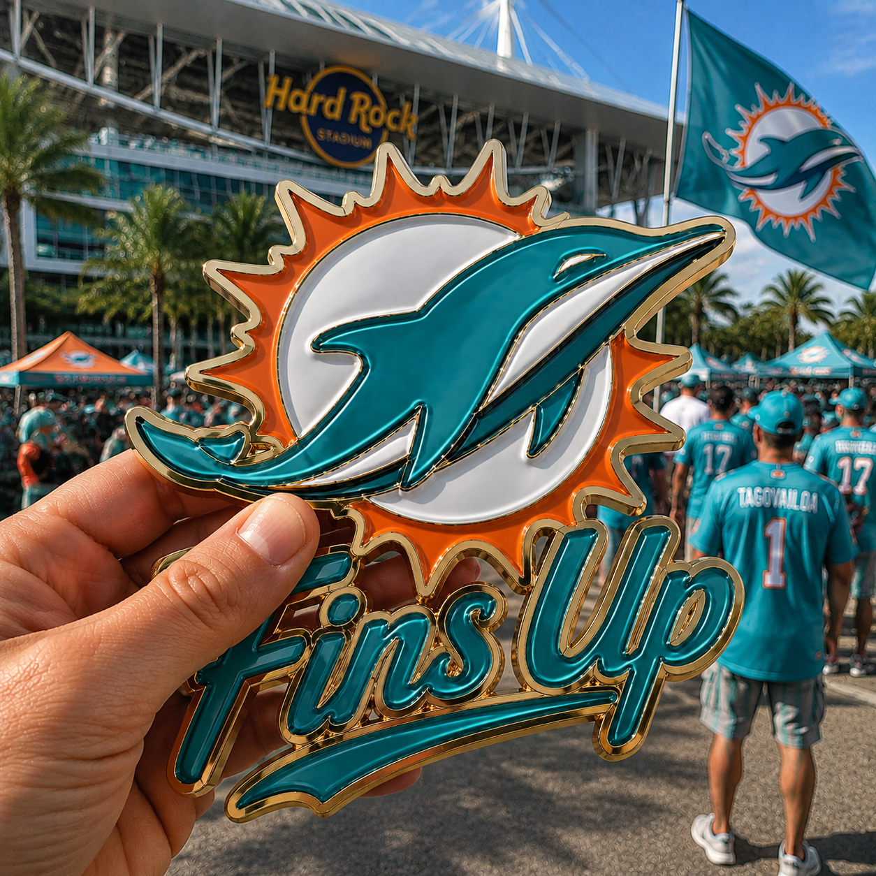 Fins Up Car Emblem Metal Badge